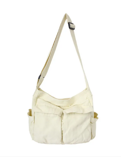 Retro Canvas Schoudertas met Ritsvakken
