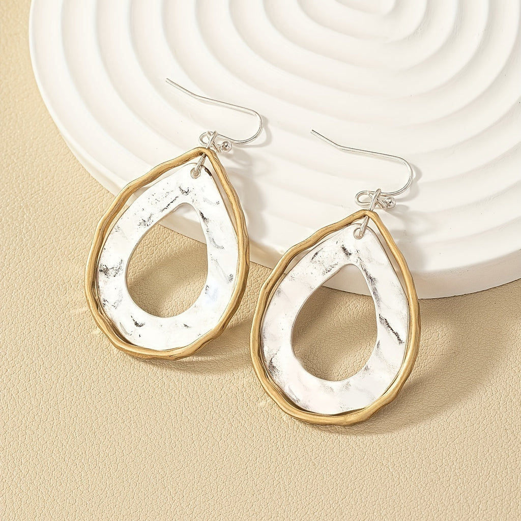 Two-Tone Artisan Teardrop Drop Earrings