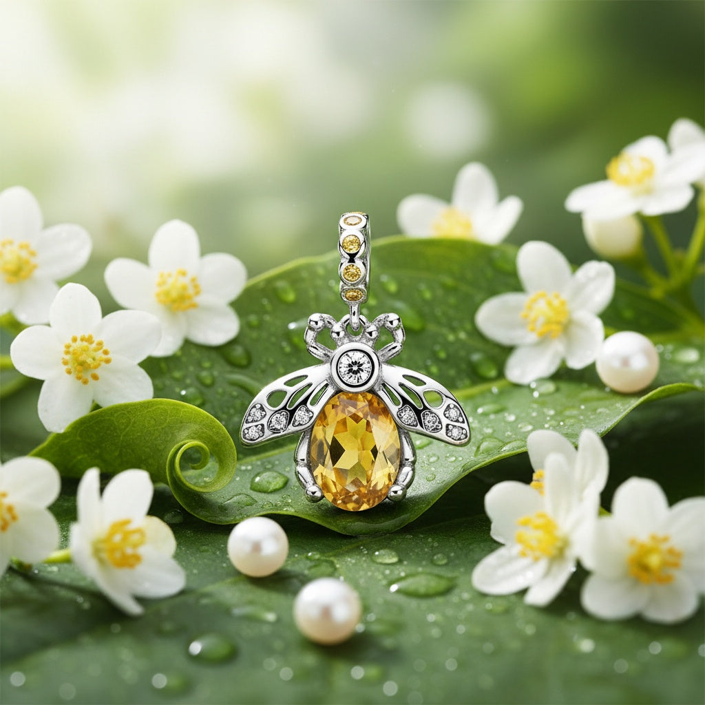 Breloque pendante abeille en argent sterling 925 et zircons