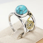 Bohemian Two-Tone Round Turquoise Stone Ring