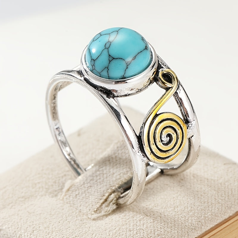 Bohemian Two-Tone Round Turquoise Stone Ring