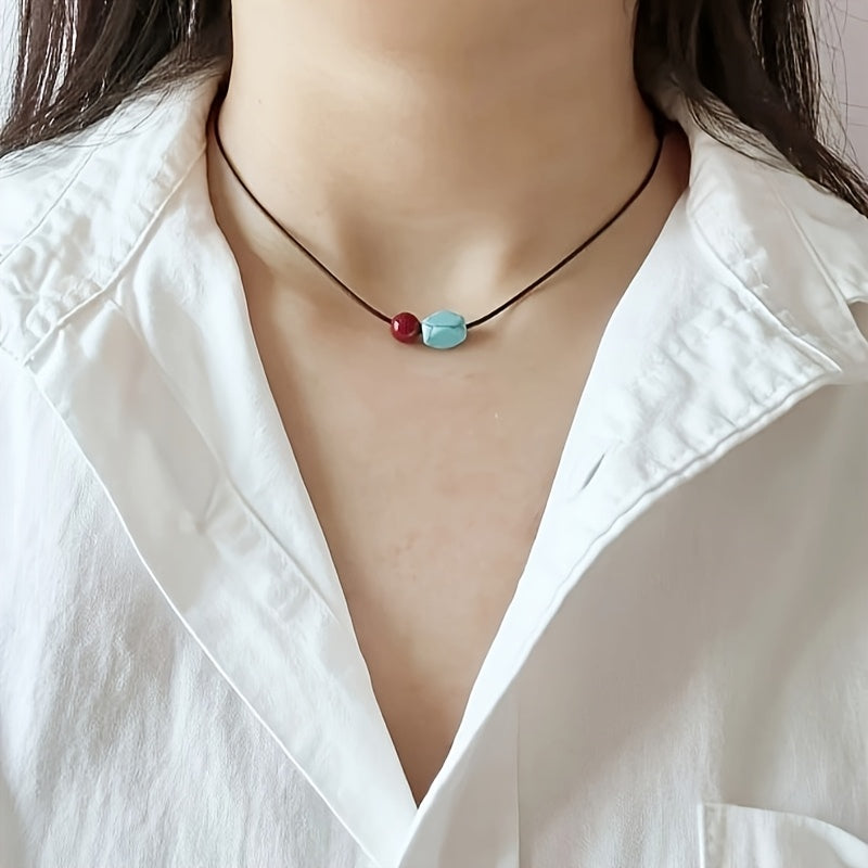 Bohemian Turquoise and Cinnabar Beaded Pendant Necklace