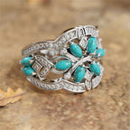 Vintage-Style Boho Turquoise Flowers and Vines Ring