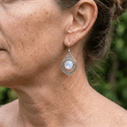 Silver-Tone Round Moonstone Filigree Drop Earrings