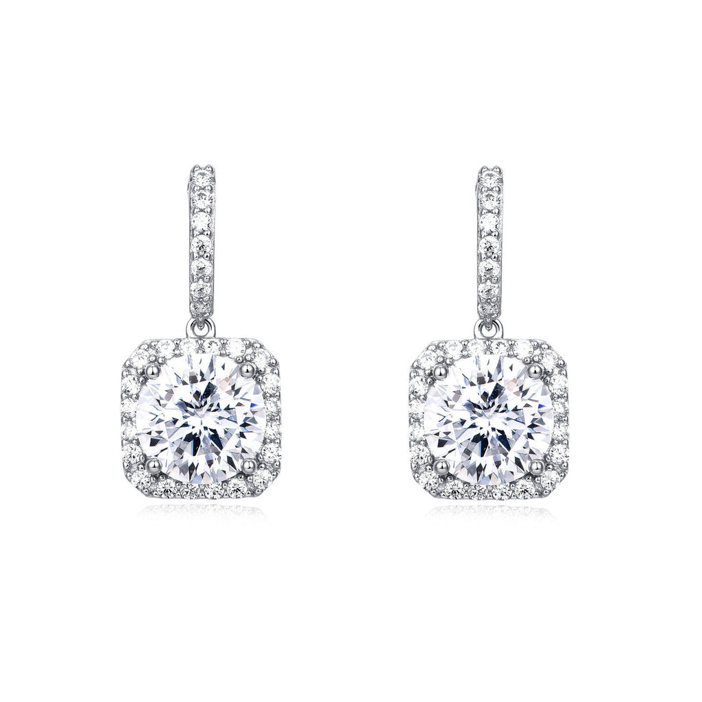 925 Sterling Silver Moissanite Halo Stud Earrings, White Gold Plated