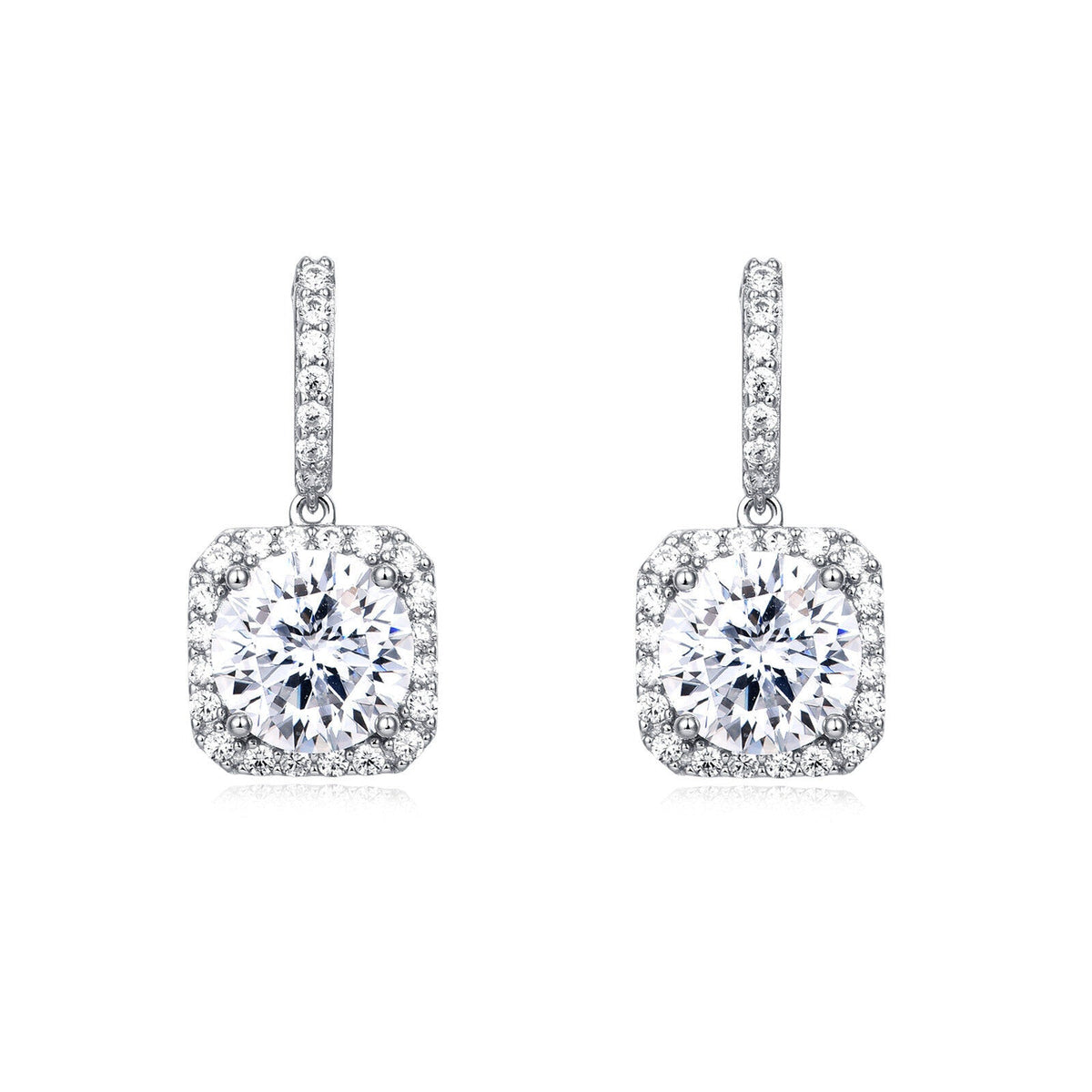 925 Sterling Silver Moissanite Halo Stud Earrings, White Gold Plated
