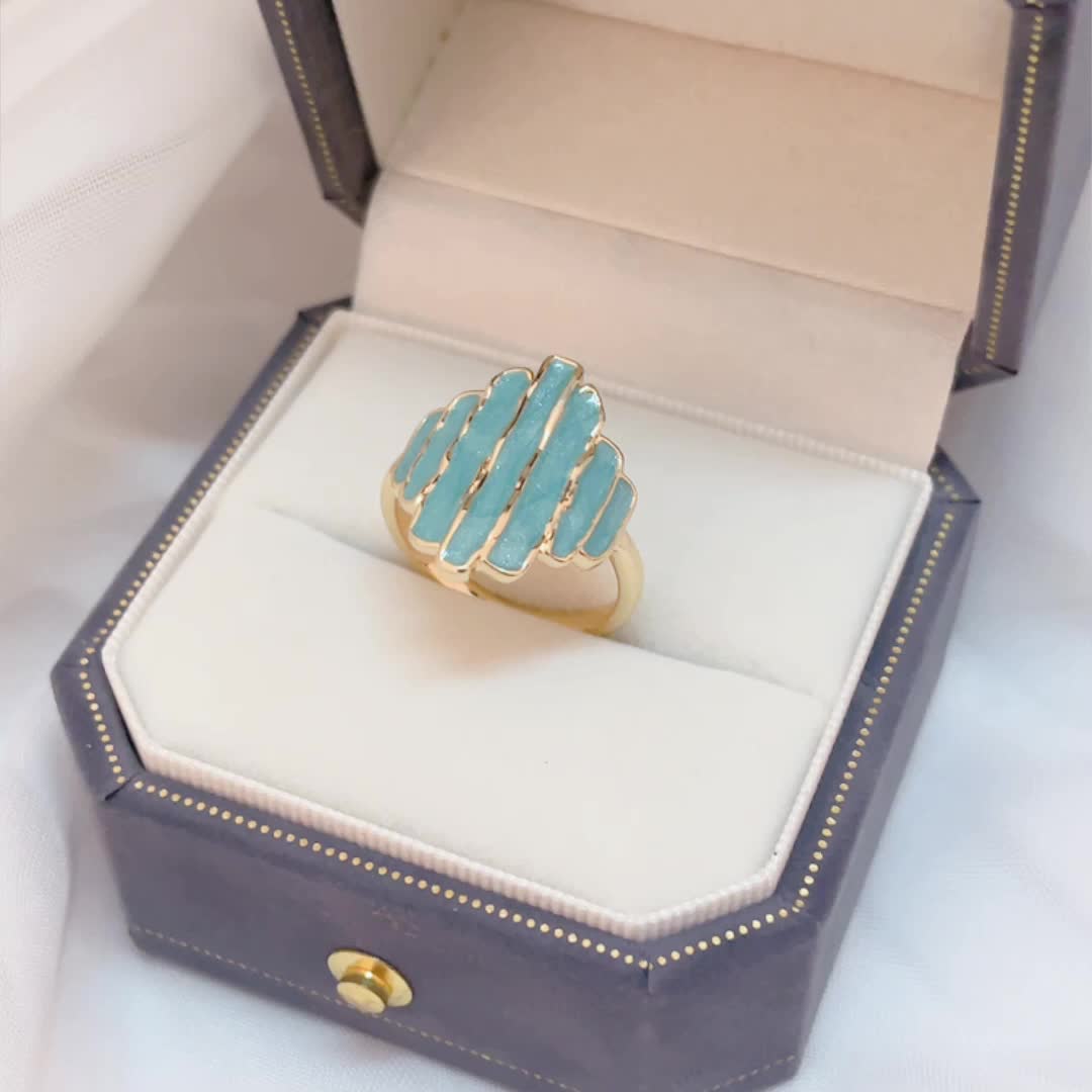 Bohemian Painted Irregular Rock-Edge Mint Green Ring