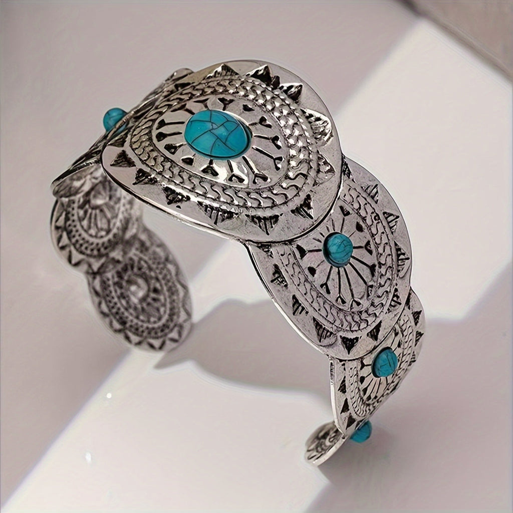 Vintage-Style Stamped Turquoise Cuff Bracelet