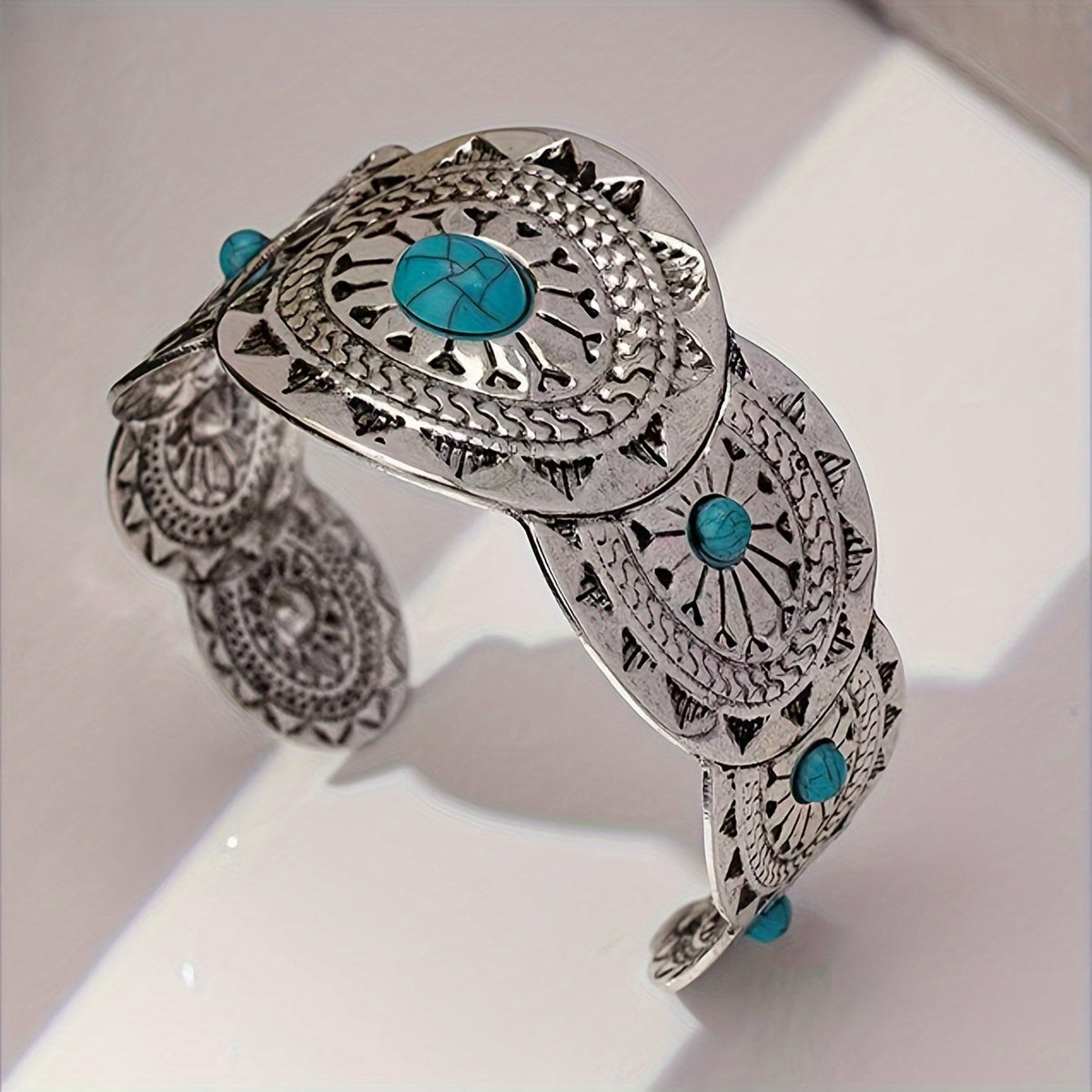Vintage-Style Stamped Turquoise Cuff Bracelet