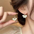 Four-Petal Flower Enamel Drop Earrings