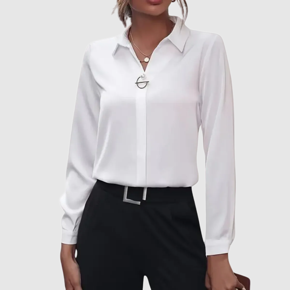 Folded-Collar Blouse with Long Sleeves