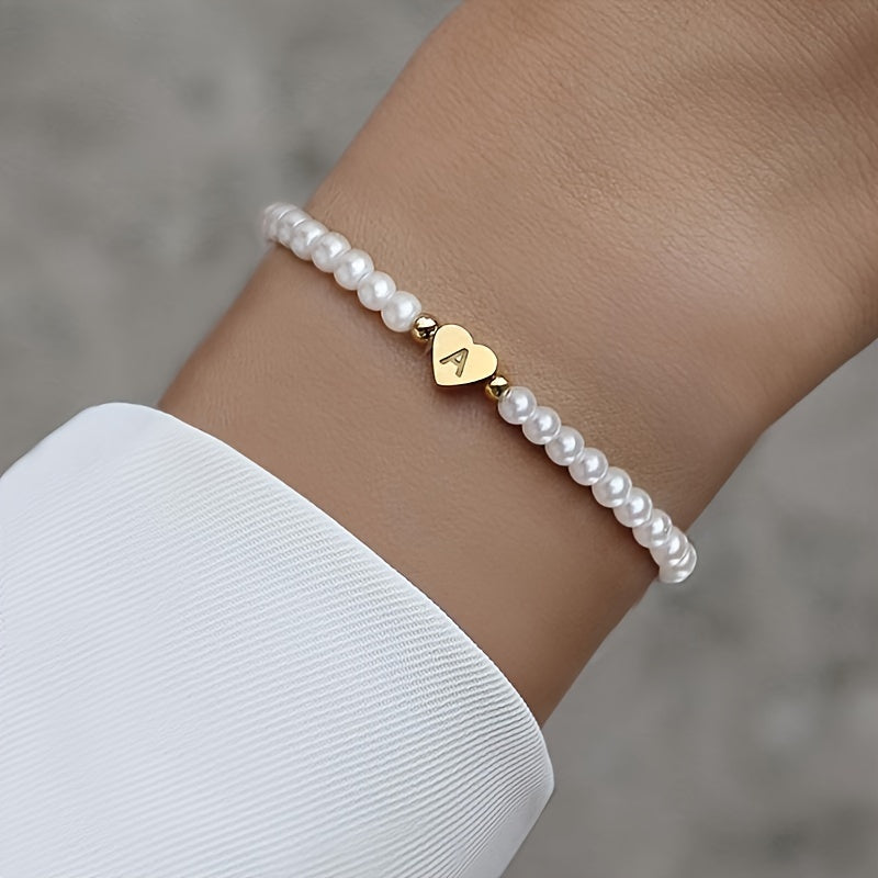 Armband met hart en initiaal van A tot Z