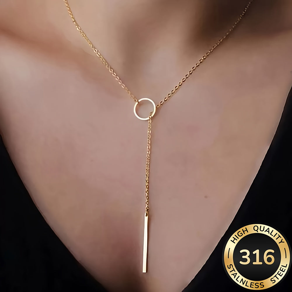Modern Stainless Steel Y-Drop Necklace