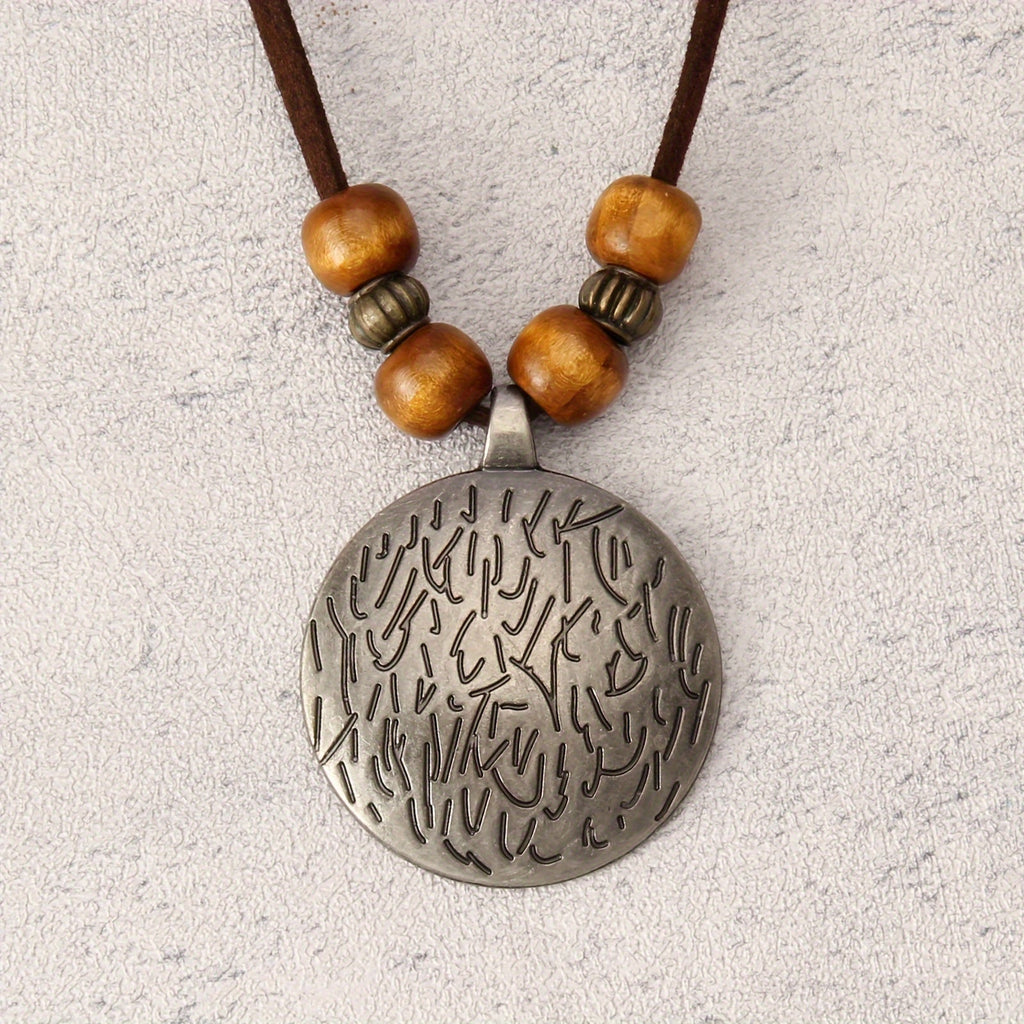Vintage Zodiac Wooden Bead Pendant Necklace