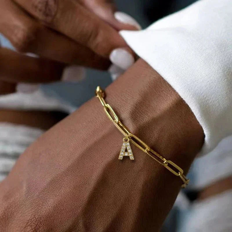 Dainty Paperclip Chain Initial Letter Bracelet