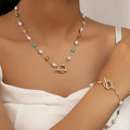 Dainty Spring Floral Pearl Bracelet and Necklace Set