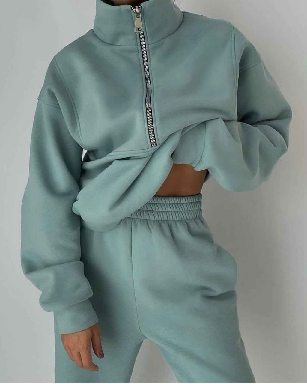 Oversized Half-Zip Top and High Waist Jogger Two-Piece Set