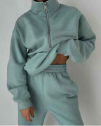 Oversized Half-Zip Top and High Waist Jogger Two-Piece Set