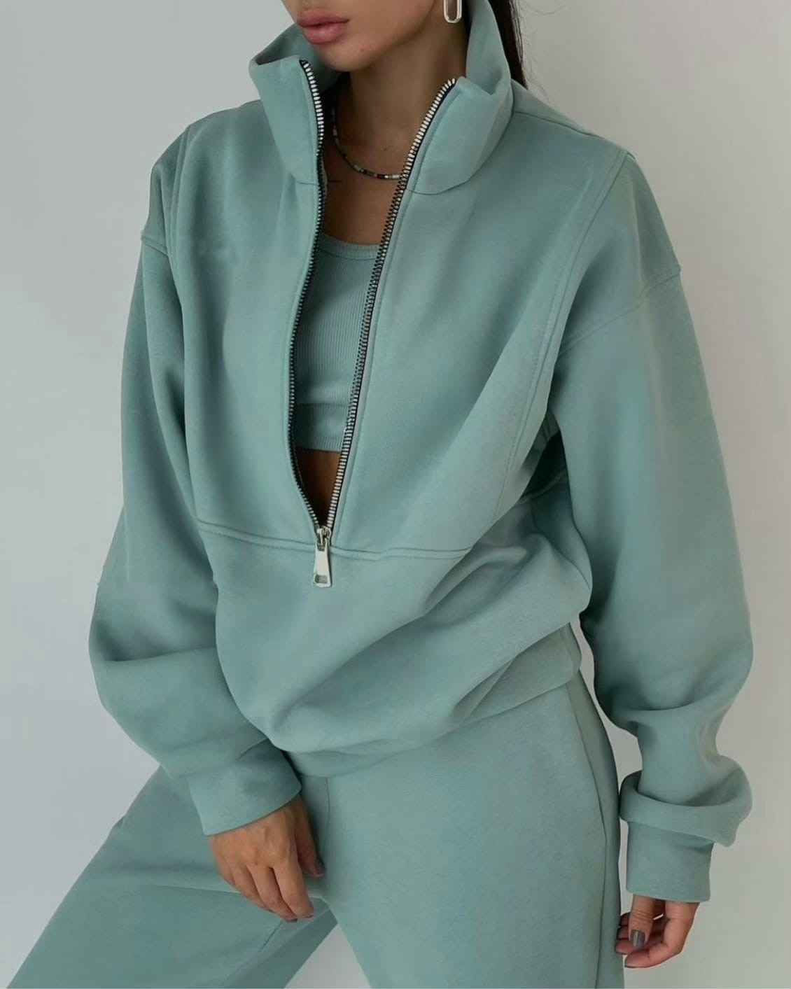 Oversized Half-Zip Top and High Waist Jogger Two-Piece Set