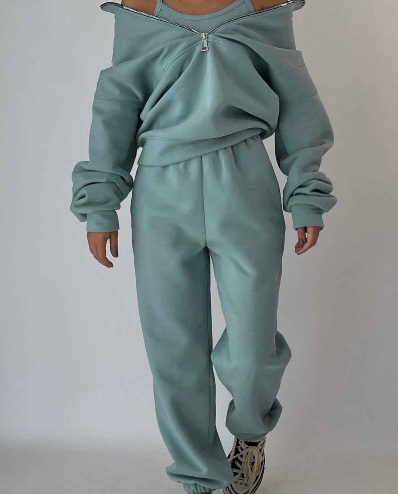 Oversized Half-Zip Top and High Waist Jogger Two-Piece Set