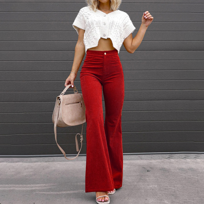 High-Waisted Flared Trousers in Corduroy