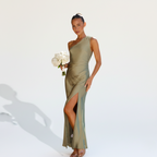 One-Shoulder Fitted Maxi Dress with Side Slit