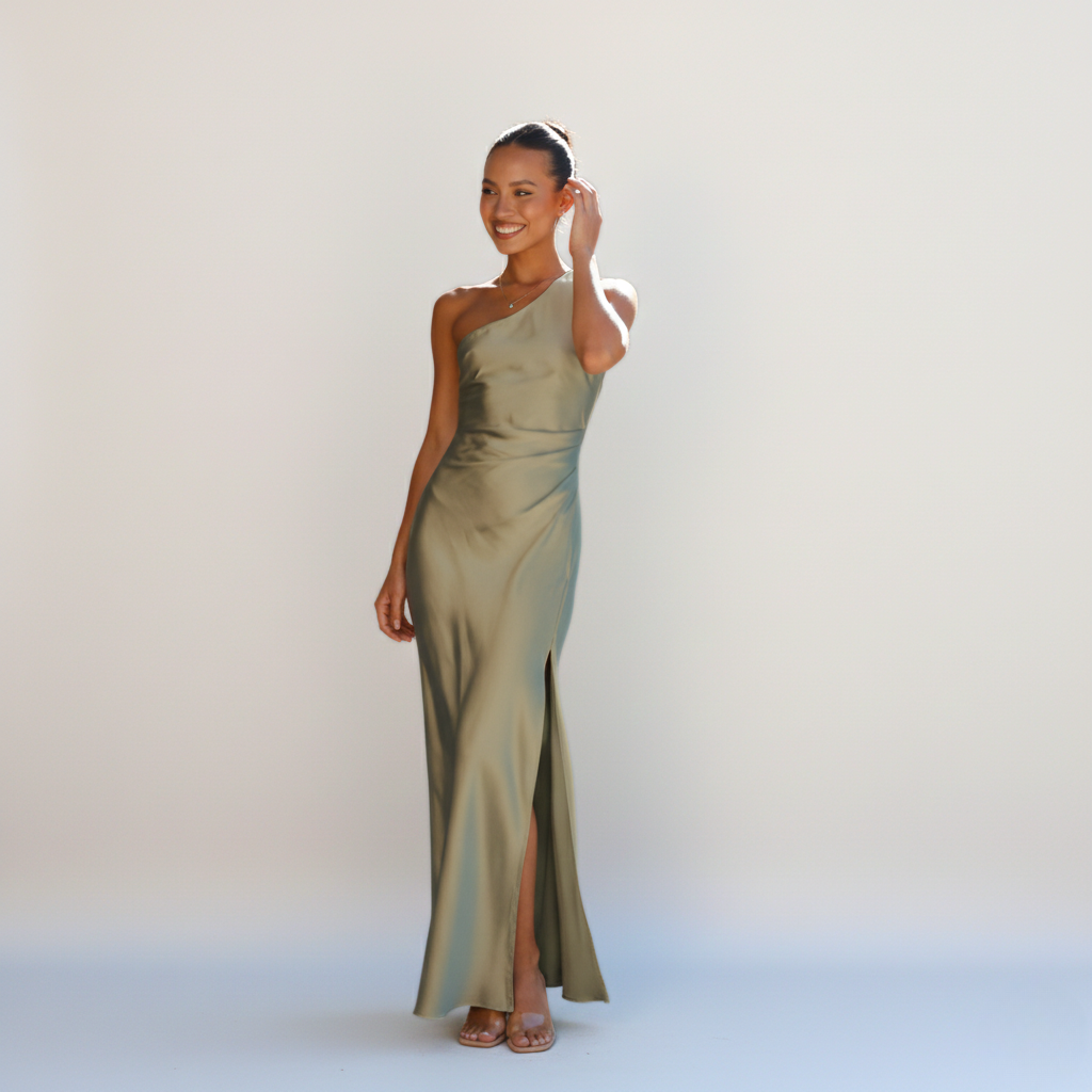 One-Shoulder Fitted Maxi Dress with Side Slit