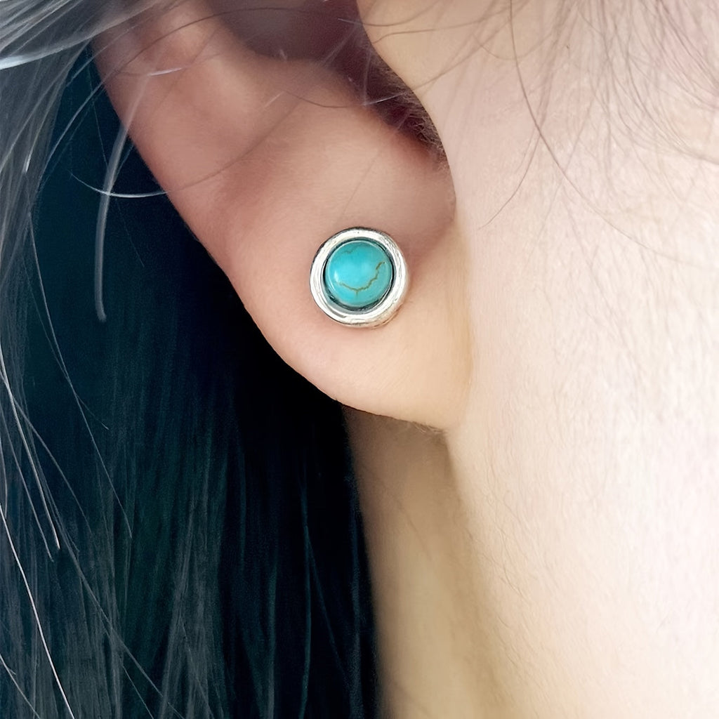 Verzilverde mandala-oorknopjes met turquoise