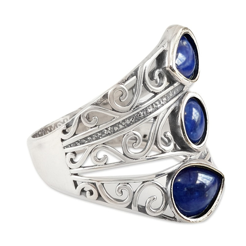 Vintage-Style Lapis Blue Zirconia Multi-Stone Wide Ring