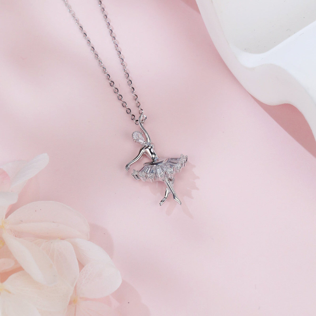 925 Sterling Silver Ballerina Moissanite Pendant with Sparkling Stones