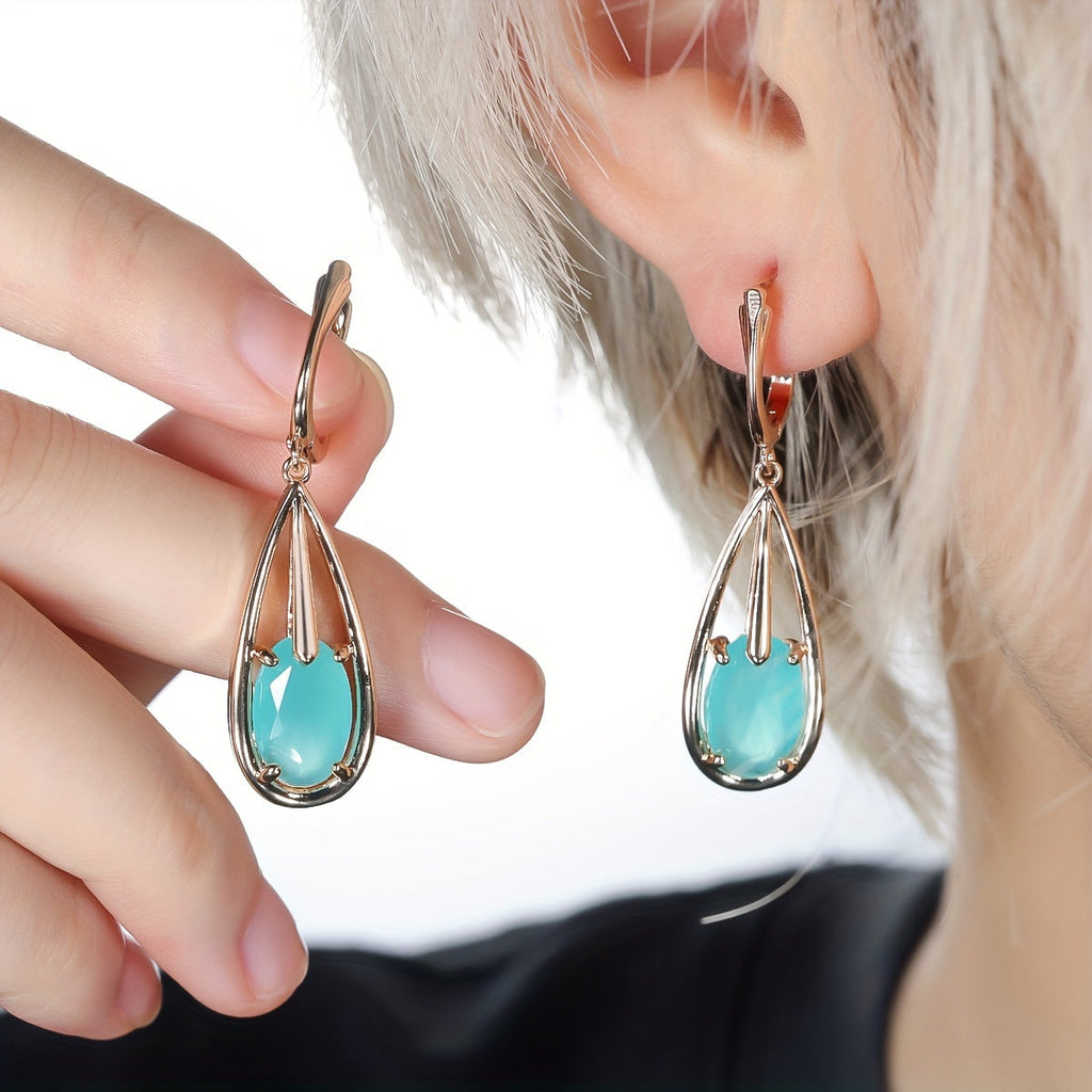 Gold-Plated Teardrop Zirconia Long Pendant Earrings