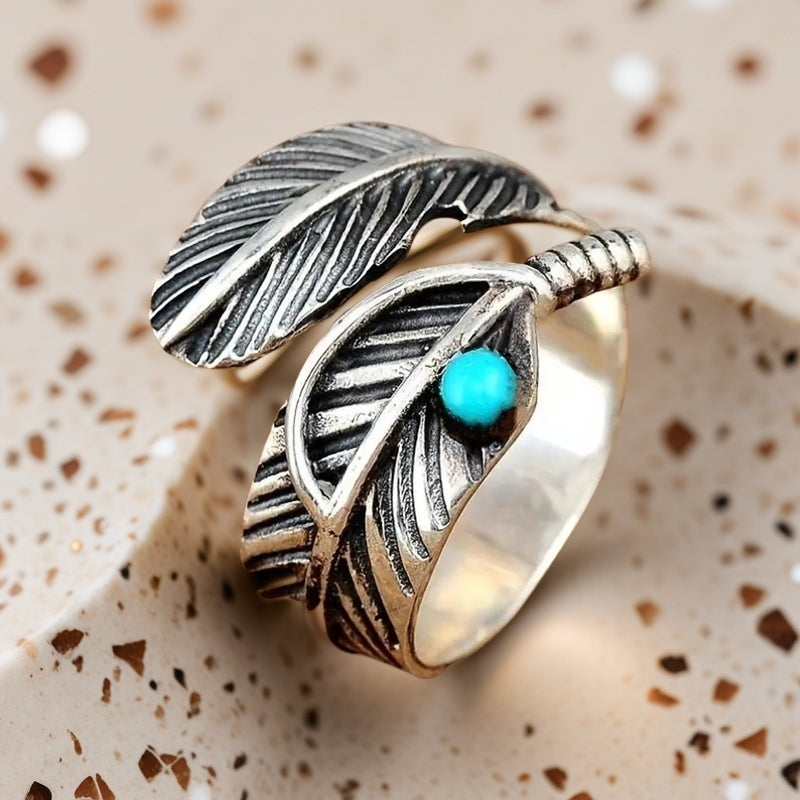 Boho turquoise veerring van sterling zilver