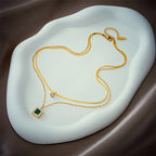 Double-Layer Necklace with Green Square Pendant