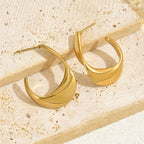 Sculpted Crescent Hoop Earrings in Gold Tone