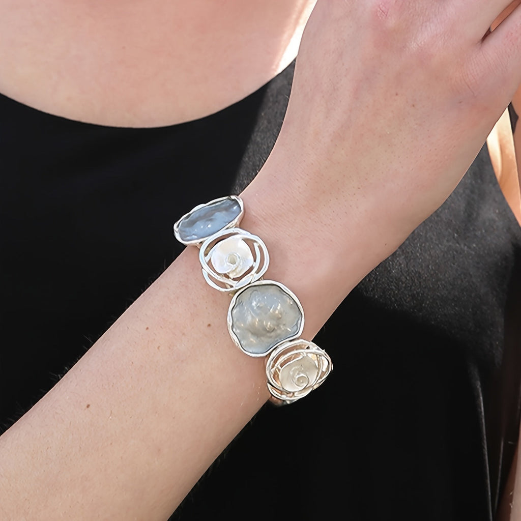 Bohemian Round Flower Geometric Stretch Cuff Bracelet