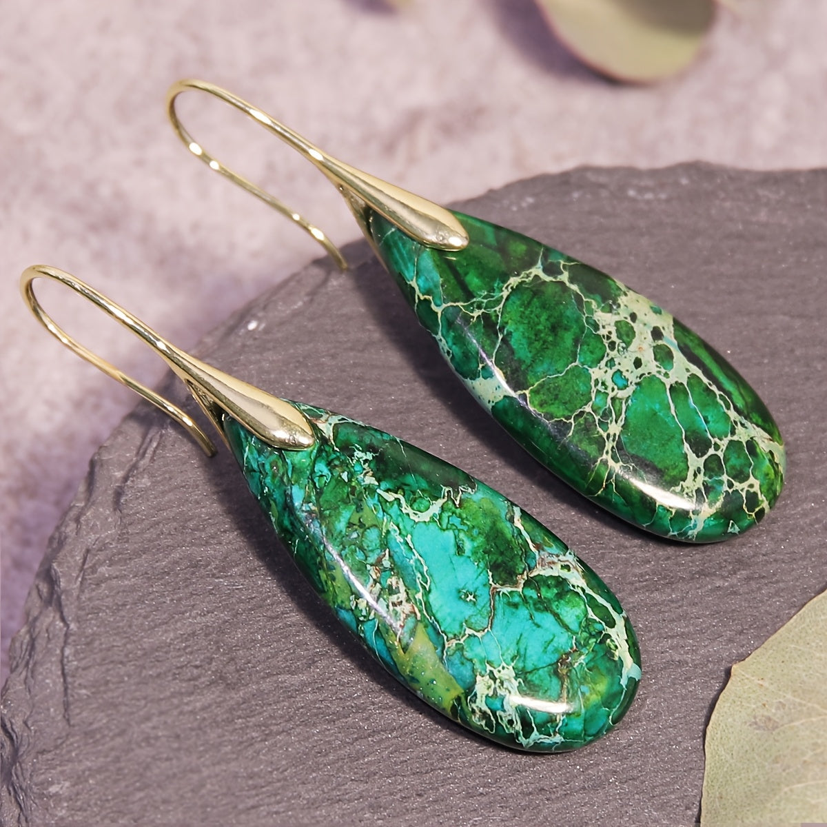 Bohemian Green Stone Teardrop Earrings