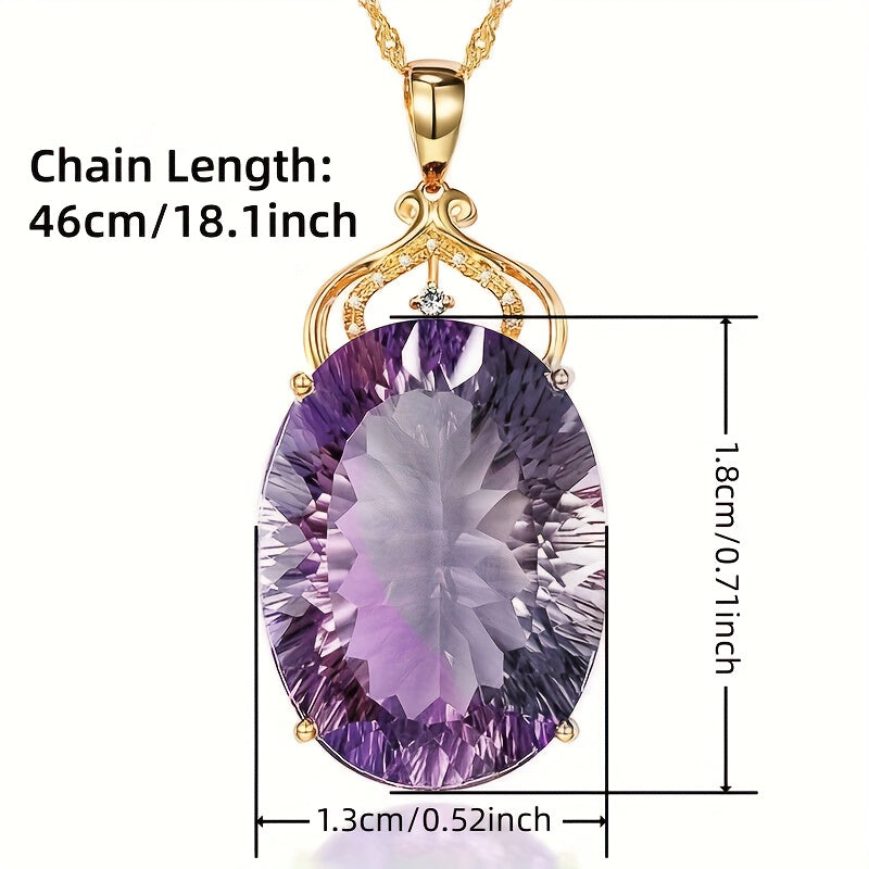 Purple Synthetic Zirconia Inlaid Oval Pendant Necklace