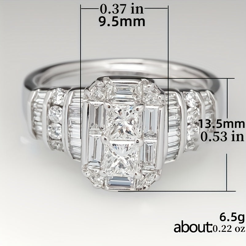 Silver-Plated Bridal-Style Square Zirconia Ring
