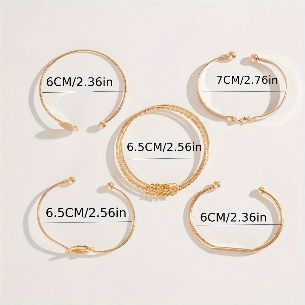 Five-Piece Round Smooth Metal Bangle Set