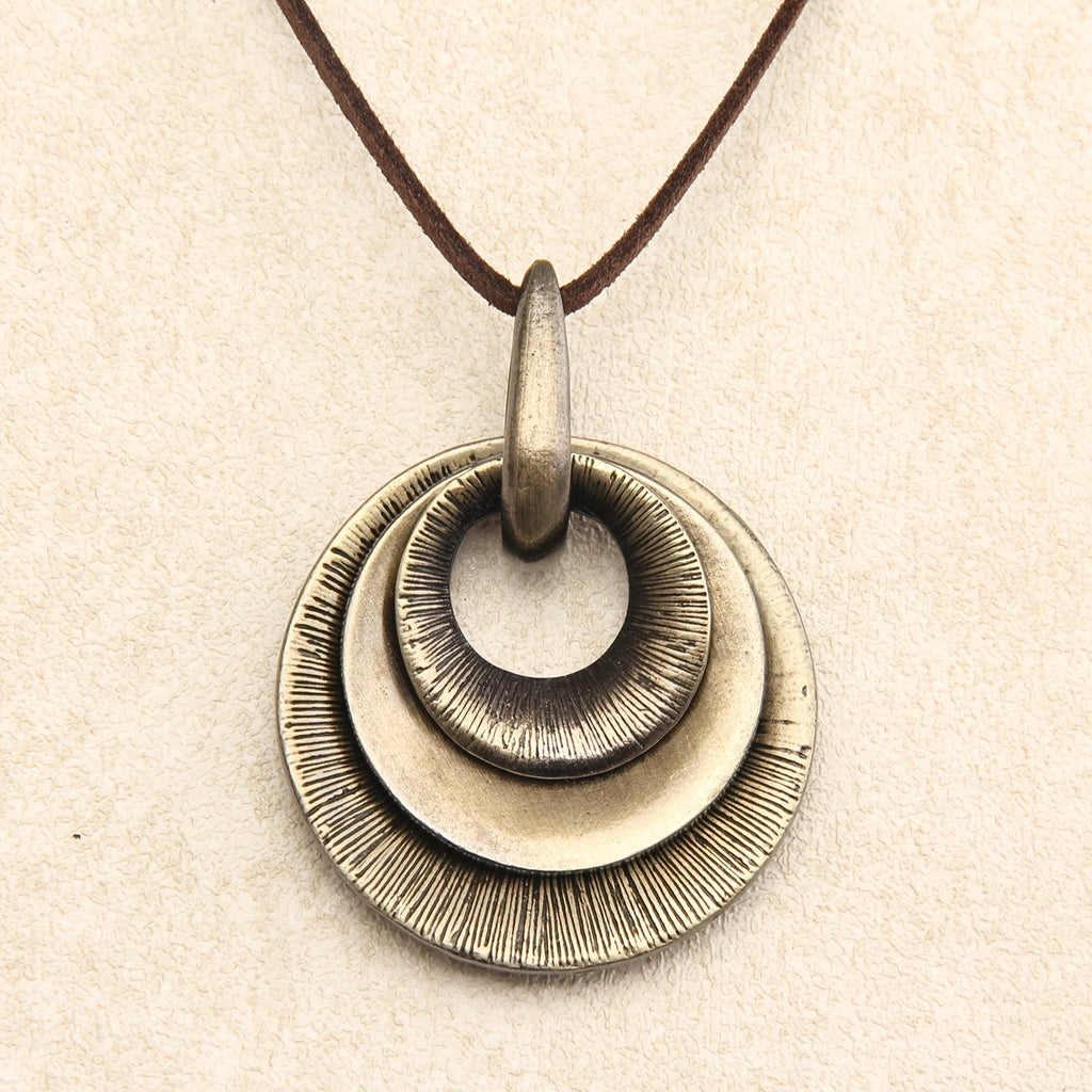 Vintage Layered Disc Long Pendant Necklace