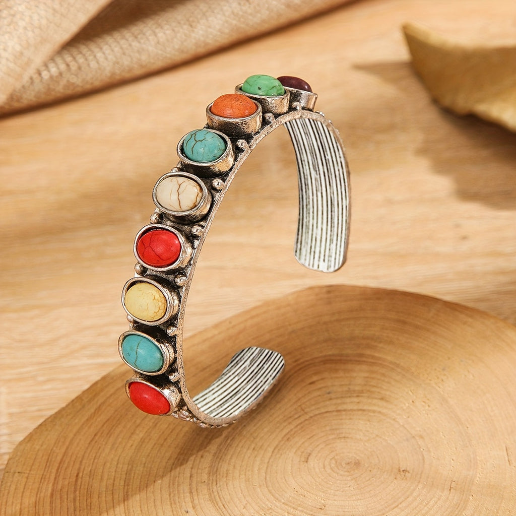 Vintage-Style Multi-Stone Turquoise-Look Cuff Bracelet