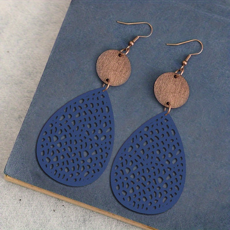 Vintage Hollow Faux Leather Drop Earrings