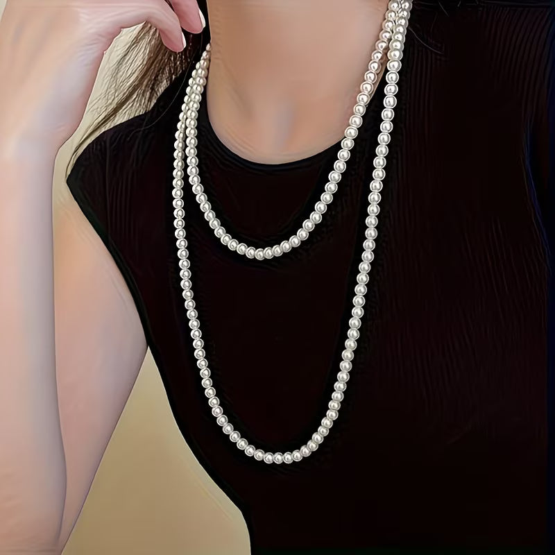 Long Double-Strand Pearl Necklace