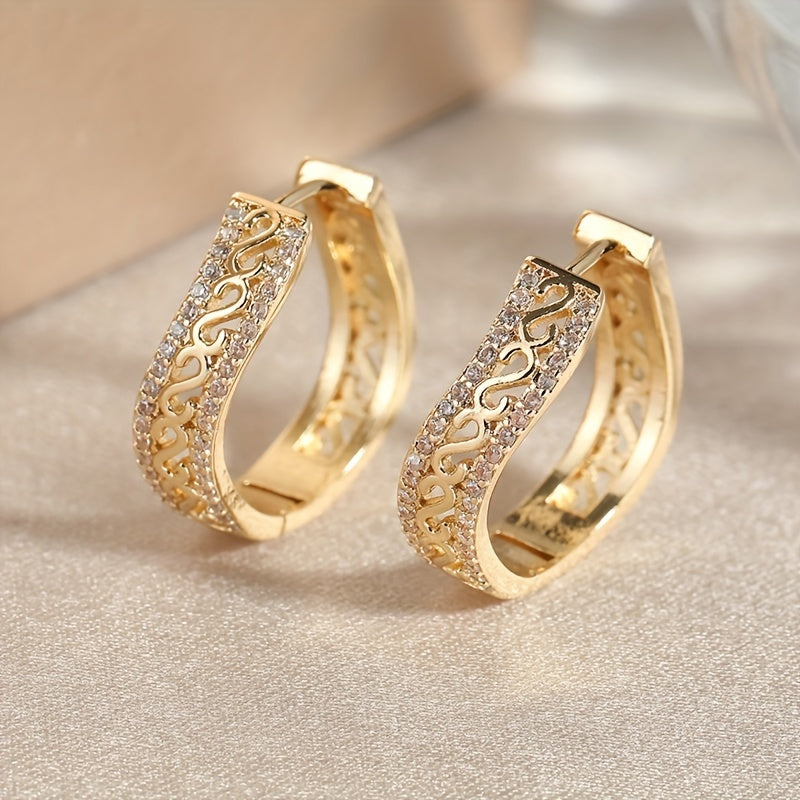 Vintage Circular Zirconia Inlaid Gold-Plated Earrings
