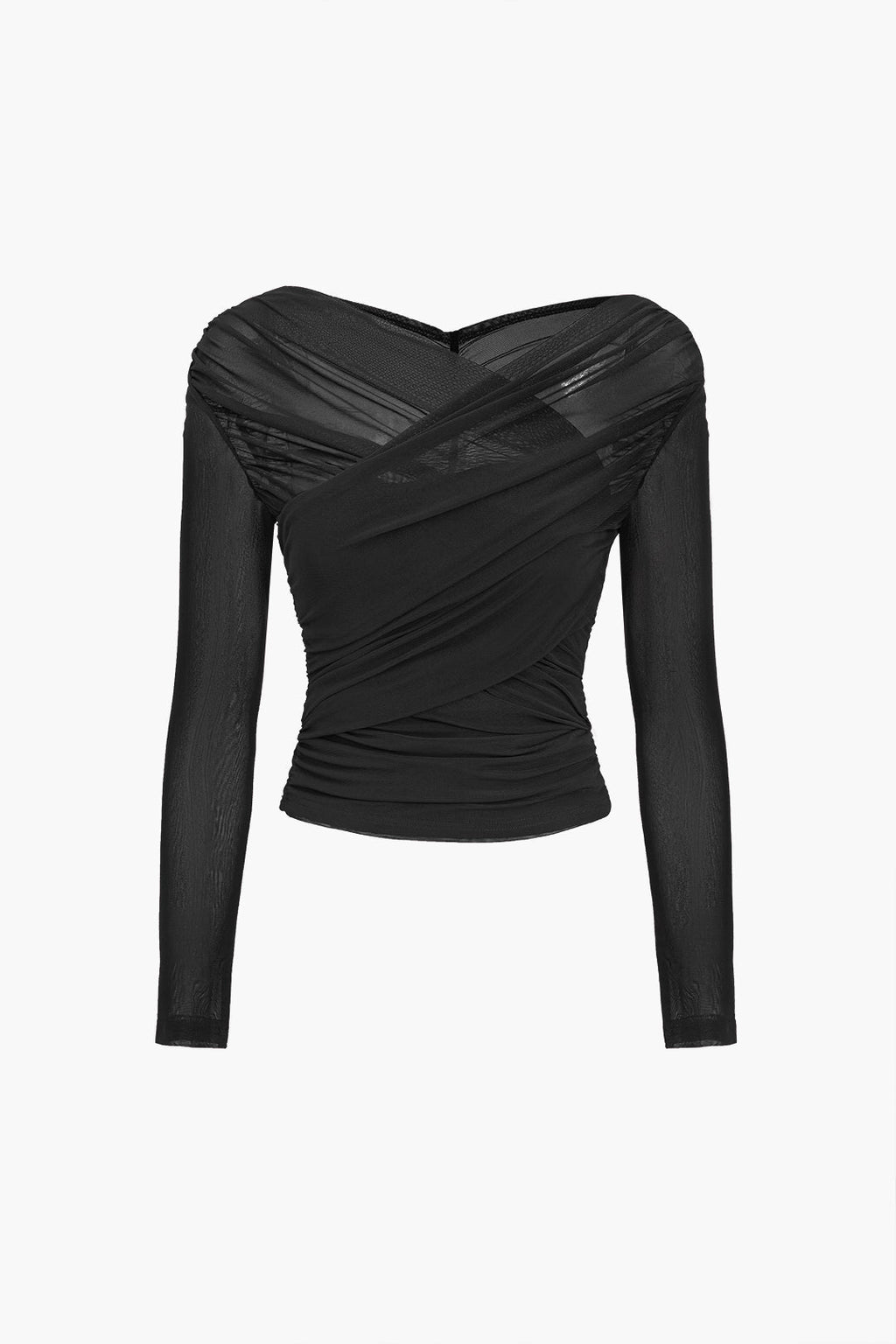 Mesh Wrap Top with Long Sleeves