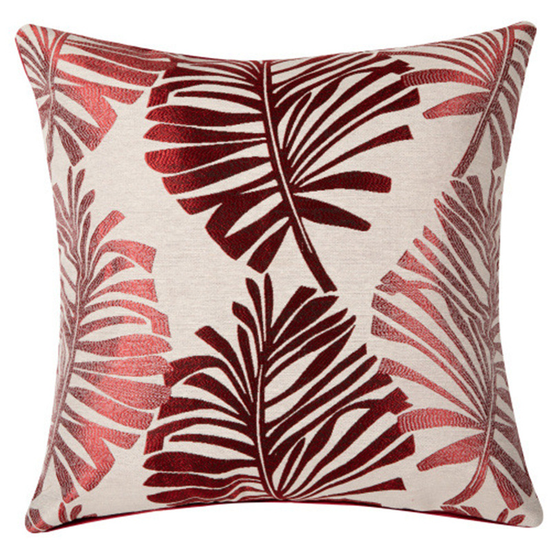 Linen Cushion Cover – Printed Leaf Decorative Pillow Cover for Sofa & Bed