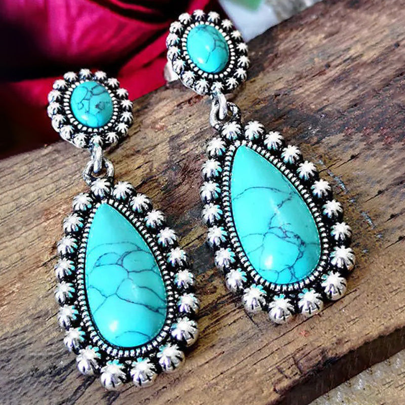 Vintage Oversized Teardrop Turquoise Drop Earrings