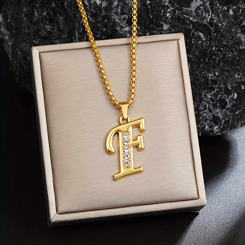 Crystal Accent Initial Necklace in Gold Tone