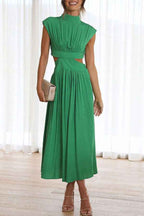 Midi Dress with Waist Cut Out and Practical Side Pockets