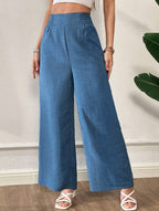 Wide-Leg Trousers with Smocked Side Panels